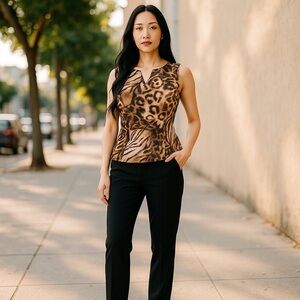 CACHE Women’s Size 10 Animal Prints Button Back Sleeveless Blouse